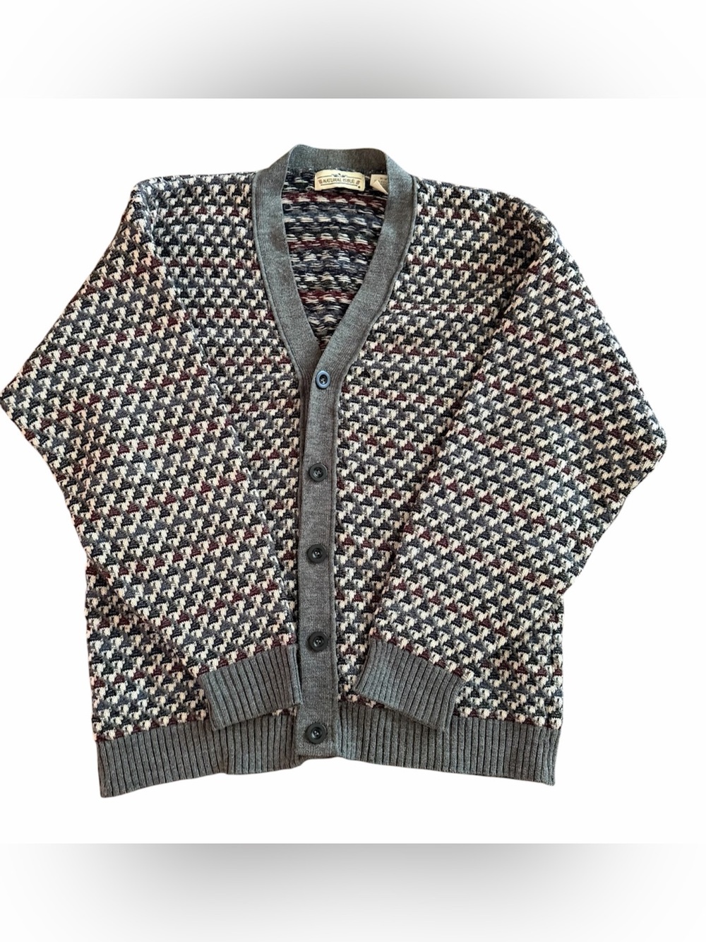 Natural Issue Men's Multi-Colour Patterned Knit Button Cardigan Sweater size M